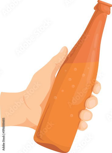 Beer bottle in human hand. Alcohol drink icon