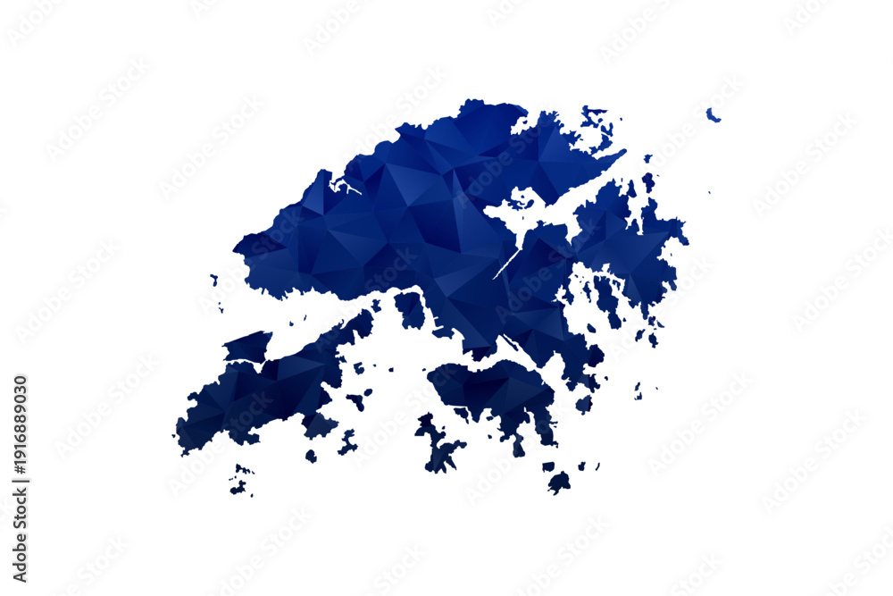 Fototapeta premium Hong Kong Map - Polygon Style Vector Illustration in Dark Blue Gradient, Low Poly Geometric Design, Isolated on White Background for Infographics and Education.