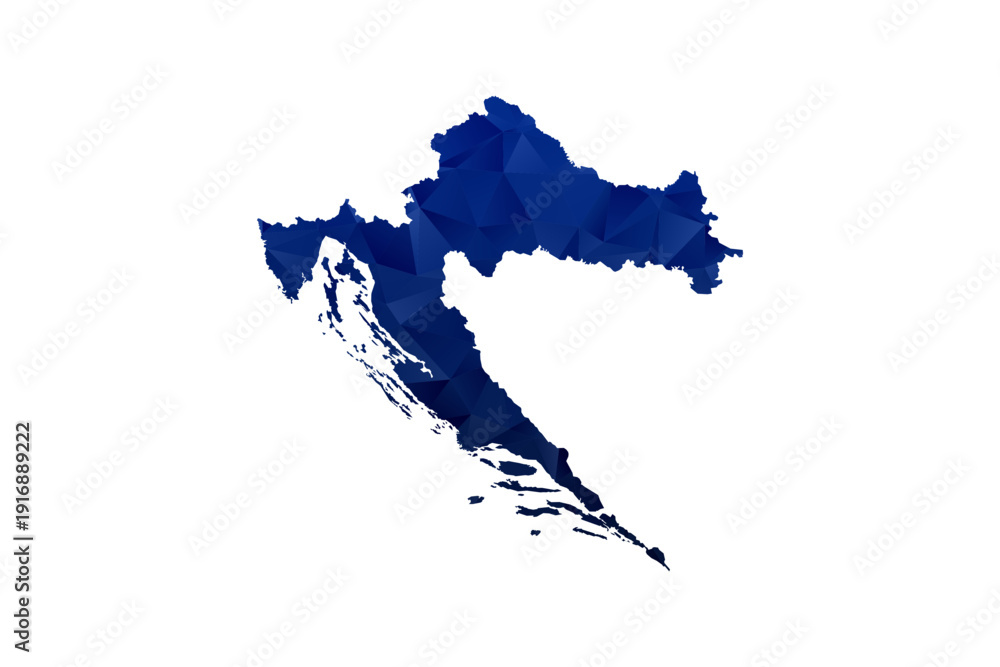 Fototapeta premium Croatia Map - Polygon Style Vector Illustration in Dark Blue Gradient, Low Poly Geometric Design, Isolated on White Background for Infographics and Education.
