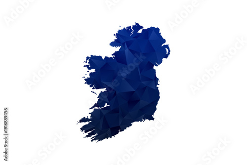 Ireland Map - Polygon Style Vector Illustration in Dark Blue Gradient, Low Poly Geometric Design, Isolated on White Background for Infographics and Education.