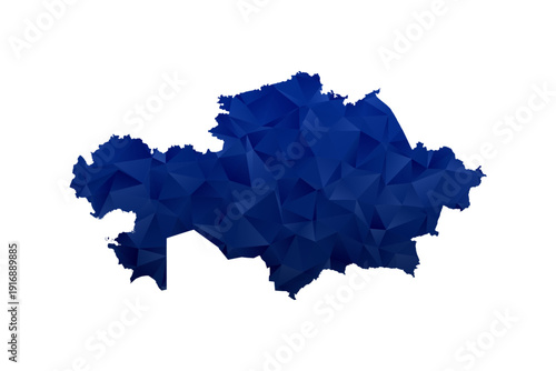 Kazakhstan Map - Polygon Style Vector Illustration in Dark Blue Gradient, Low Poly Geometric Design, Isolated on White Background for Infographics and Education.