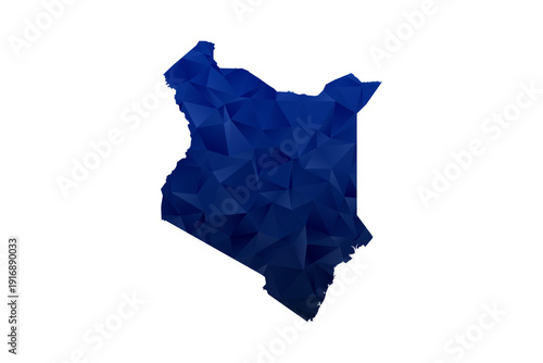Kenya Map - Polygon Style Vector Illustration in Dark Blue Gradient, Low Poly Geometric Design, Isolated on White Background for Infographics and Education.