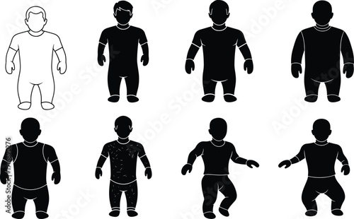 Black and white baby silhouettes in various poses children