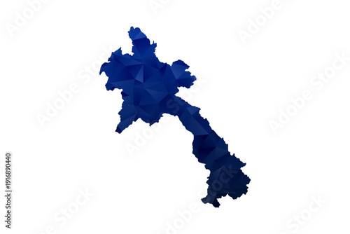 Laos Map - Polygon Style Vector Illustration in Dark Blue Gradient, Low Poly Geometric Design, Isolated on White Background for Infographics and Education.