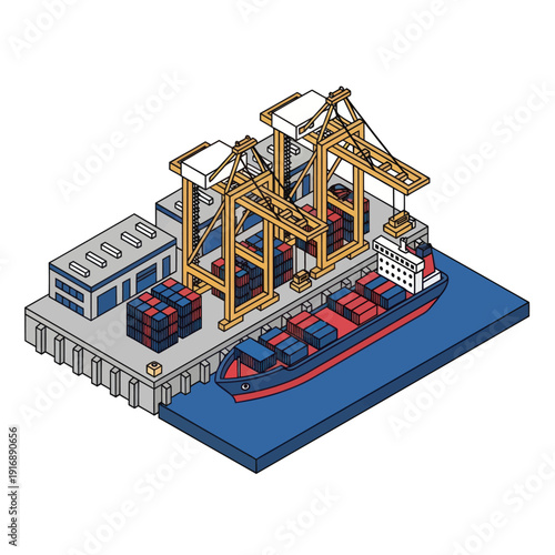 Industrial Shipping Yard with Cargo Ship.