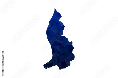 Liechtenstein Map - Polygon Style Vector Illustration in Dark Blue Gradient, Low Poly Geometric Design, Isolated on White Background for Infographics and Education.