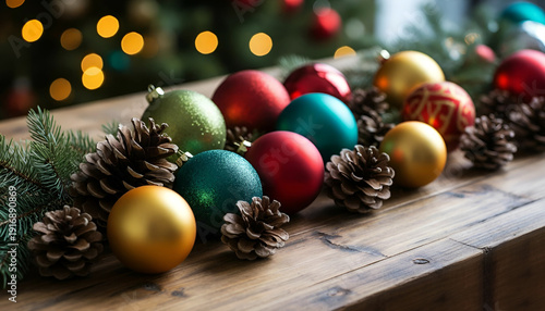 christmas decoration with pine cones and candles