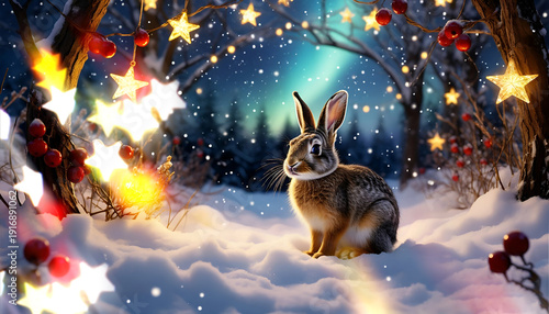 Enchanted Winter Rabbit in a Starry Forest