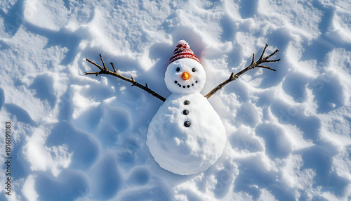 snowman on the snow, snowman of blue sky
 