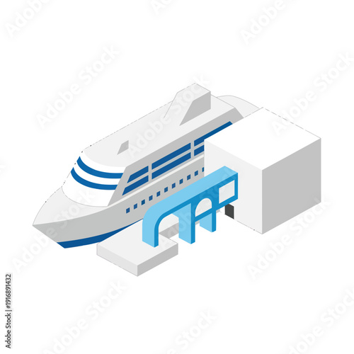 Cruise Ship Illustration with Docked Harbour.