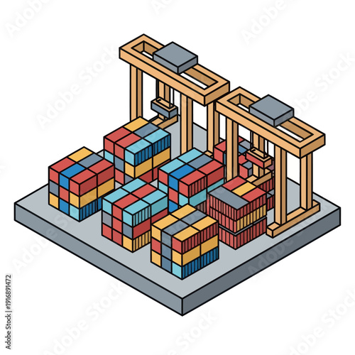 Colorful Shipping Containers with Gantry Cranes.