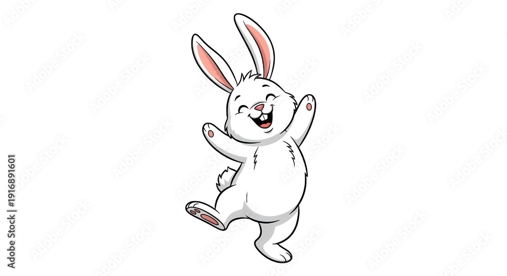 Obraz premium Happy cartoon bunny dancing with joy and excitement