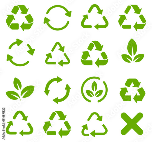 biodegradable recycle arrow icon set
