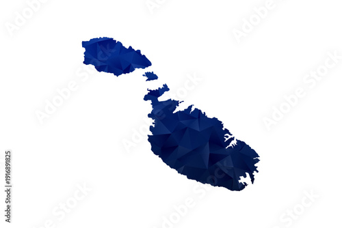 Malta Map - Polygon Style Vector Illustration in Dark Blue Gradient, Low Poly Geometric Design, Isolated on White Background for Infographics and Education.