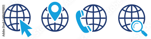 globus globe network icon set
