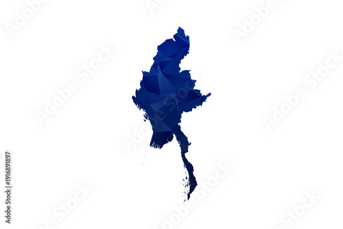 Myanmar Map - Polygon Style Vector Illustration in Dark Blue Gradient, Low Poly Geometric Design, Isolated on White Background for Infographics and Education.