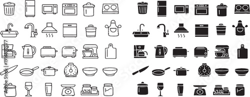 good Array of kitchen objects collection set: microwave, oven, sink, kettle and more. Perfect for design elements and kitchen-themed projects. good