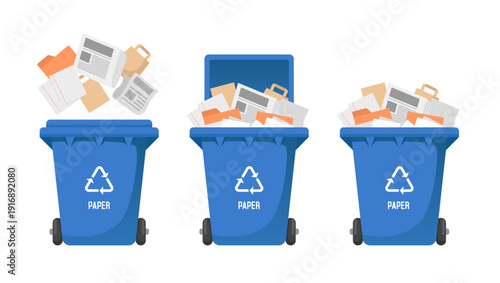 Recycling bin for paper. Vector illustration isolated on white background.