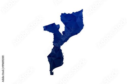 Mozambique Map - Polygon Style Vector Illustration in Dark Blue Gradient, Low Poly Geometric Design, Isolated on White Background for Infographics and Education.