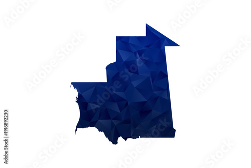 Mauritania Map - Polygon Style Vector Illustration in Dark Blue Gradient, Low Poly Geometric Design, Isolated on White Background for Infographics and Education.