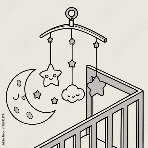 Baby crib mobile with star and moon