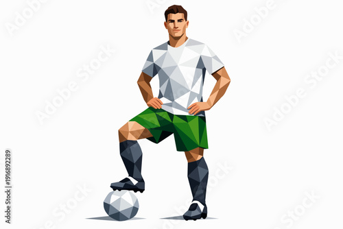 Football athlete standing with a confident pose, geometric digital art style