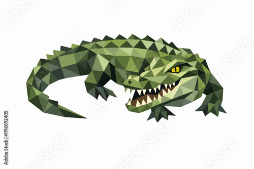 Low poly geometric crocodile in green shades, abstract reptile icon design