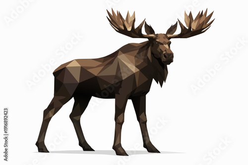 Moose low poly drawing featuring a wild male animal with large antlers