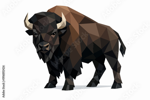 American bison standing, low poly geometric art illustration, wildlife concept