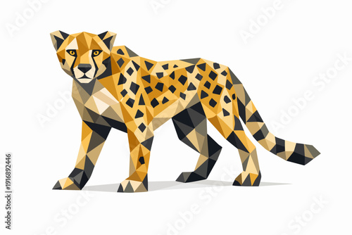 Cheetah walking, low poly geometric animal design, wild safari predator concept