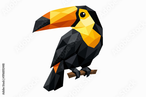 Toucan bird standing on branch in modern geometric low poly design style