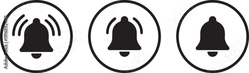 Set of three bell icons representing notification alerts and sound simple vector graphic for web and app design