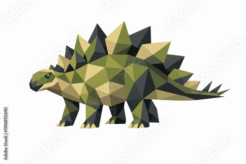 Stegosaurus creating low poly polygonal geometric dinosaur art on white background