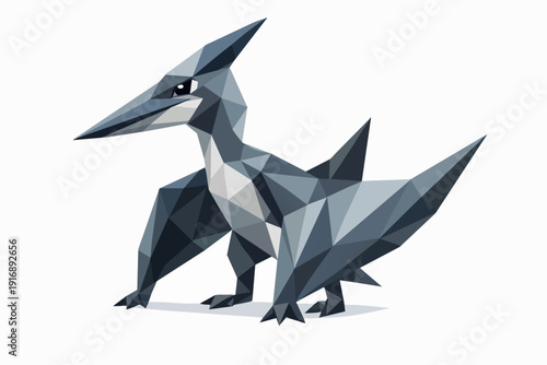 Geometric pterosaur standing with low poly polygonal style illustration