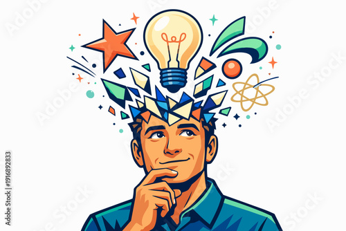 Person experiencing creative inspiration, generating new ideas, and thinking solutions