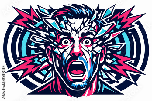 Man experiencing extreme stress and anxiety with an exploding head concept