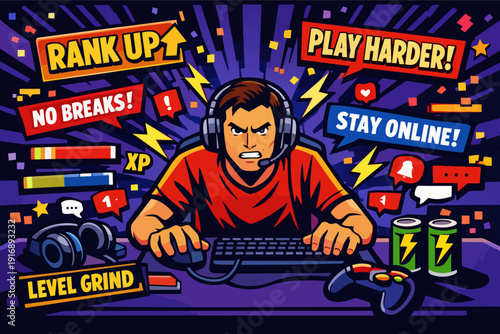 Competitive gamer experiencing stress from intense gaming and online pressure