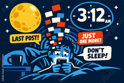 Person struggling with doomscrolling on phone at 3 am, experiencing mental health issues