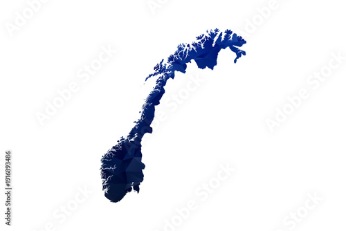 Norway Map - Polygon Style Vector Illustration in Dark Blue Gradient, Low Poly Geometric Design, Isolated on White Background for Infographics and Education.