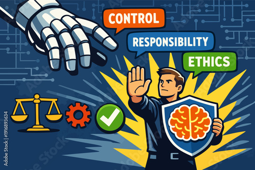 Human controlling ai, managing ethics, responsibility, and robotic technology development