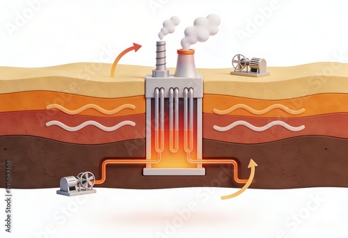 Innovative geothermal energy system diagram representing heat extraction from Earth's layers with visual elements emphasizing sustainability and efficiency in energy production