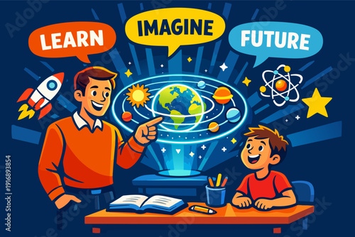 Teacher and student exploring science, learning, and imagining future education