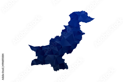 Pakistan Map - Polygon Style Vector Illustration in Dark Blue Gradient, Low Poly Geometric Design, Isolated on White Background for Infographics and Education.