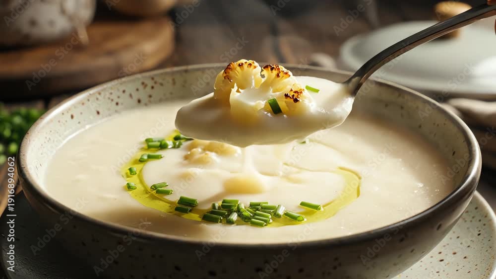 custom made wallpaper toronto digitalCreamy soup in a bowl with fresh herbs and olive oil