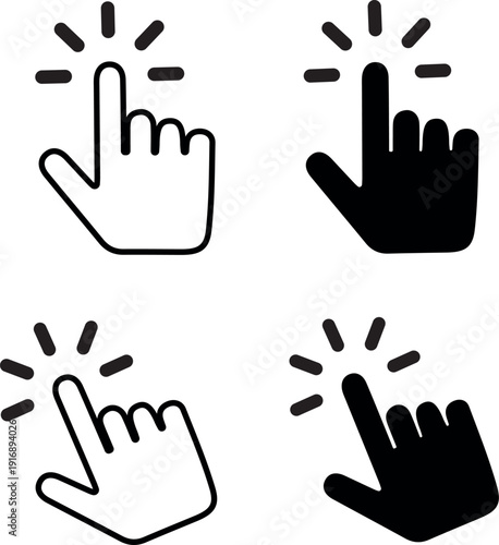 Cursor click icons in black and white representing interaction and selection for web design and user interface elements