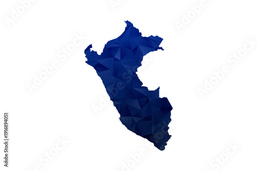 Peru Map - Polygon Style Vector Illustration in Dark Blue Gradient, Low Poly Geometric Design, Isolated on White Background for Infographics and Education.