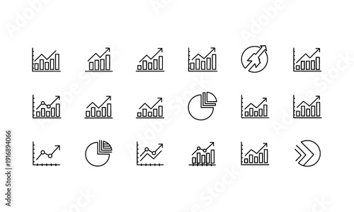 Set of Modern Line Icons for Business Growth and Analytics Charts