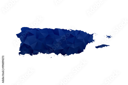 Puerto Rico Map - Polygon Style Vector Illustration in Dark Blue Gradient, Low Poly Geometric Design, Isolated on White Background for Infographics and Education.