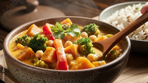 Wallpaper Mural Delicious vegetable curry with rice close up Torontodigital.ca