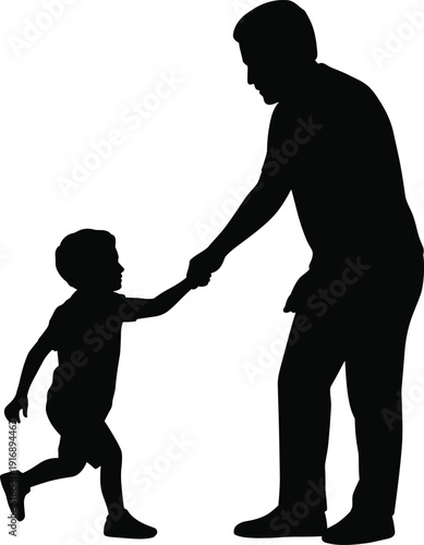 Silhouette of an and a child holding hands walking together black